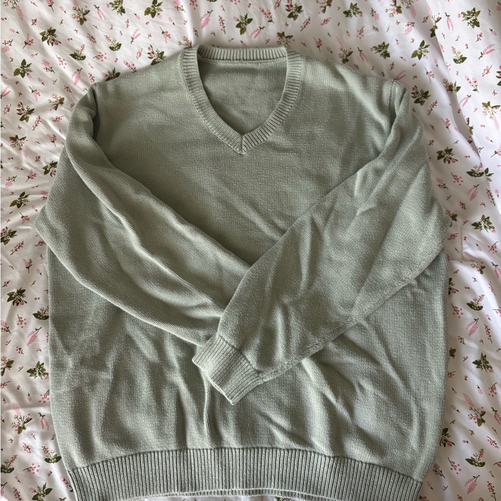Brandy Melville Sage Green V-neck Sweater